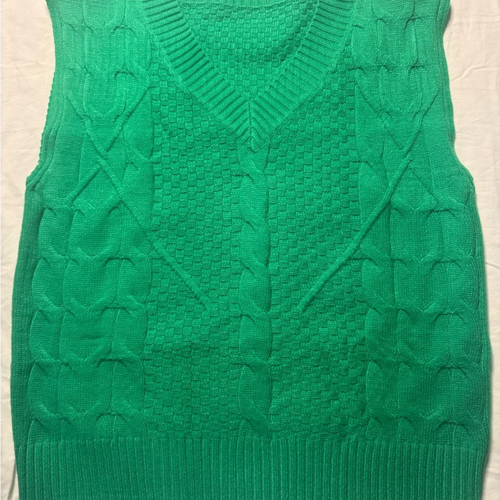 Green Cable Knit Sweater Vest size S fisher knit oversized‎ timeless academia